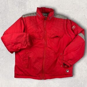 Vintage 80s Retro Fila Red Italian Goose Down Ski Puffer Vest Coat Jacket Sz L